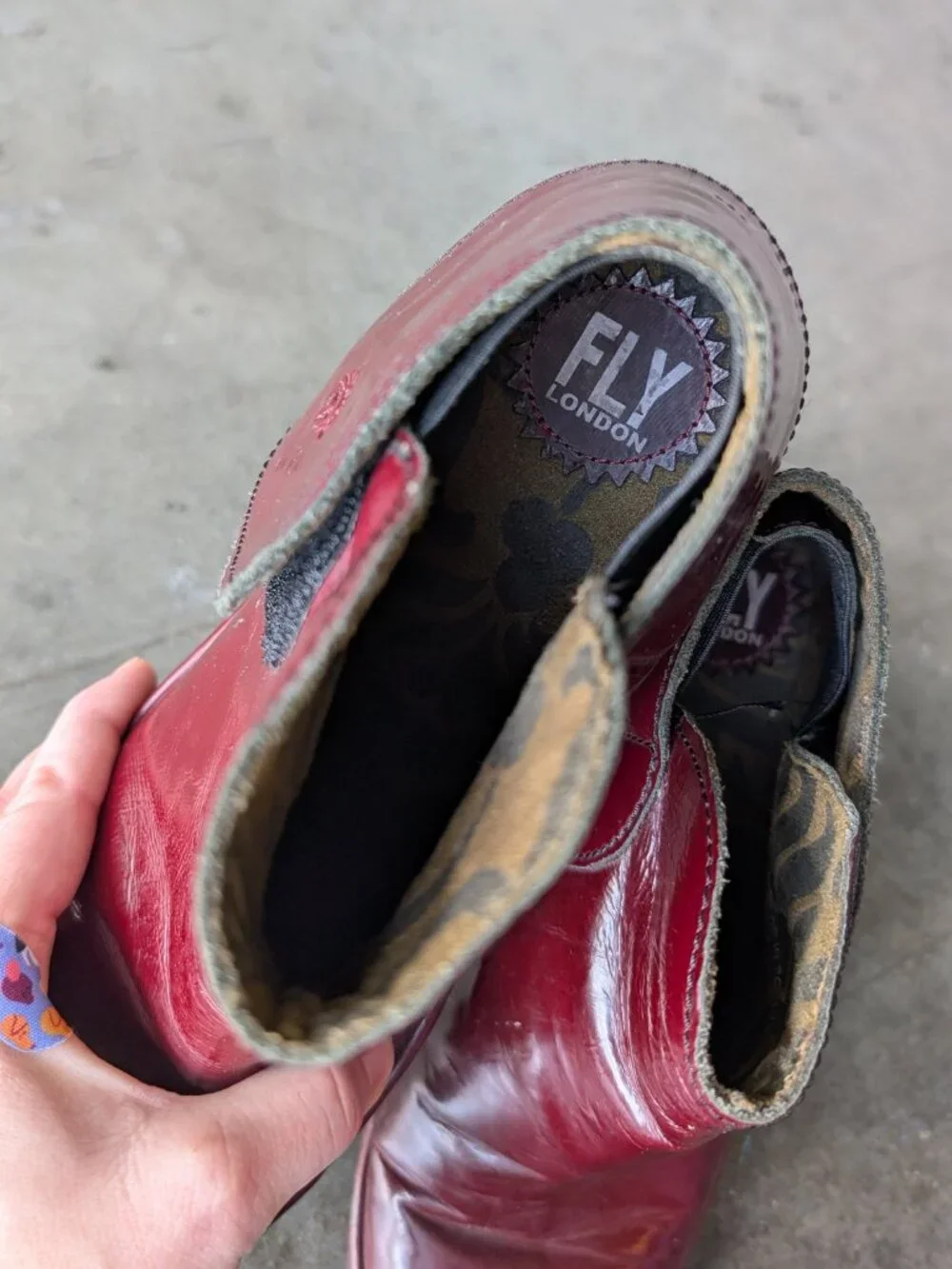 Fly London Yogi Leather Wedge Ankle Boots in Burgundy Red size 40
